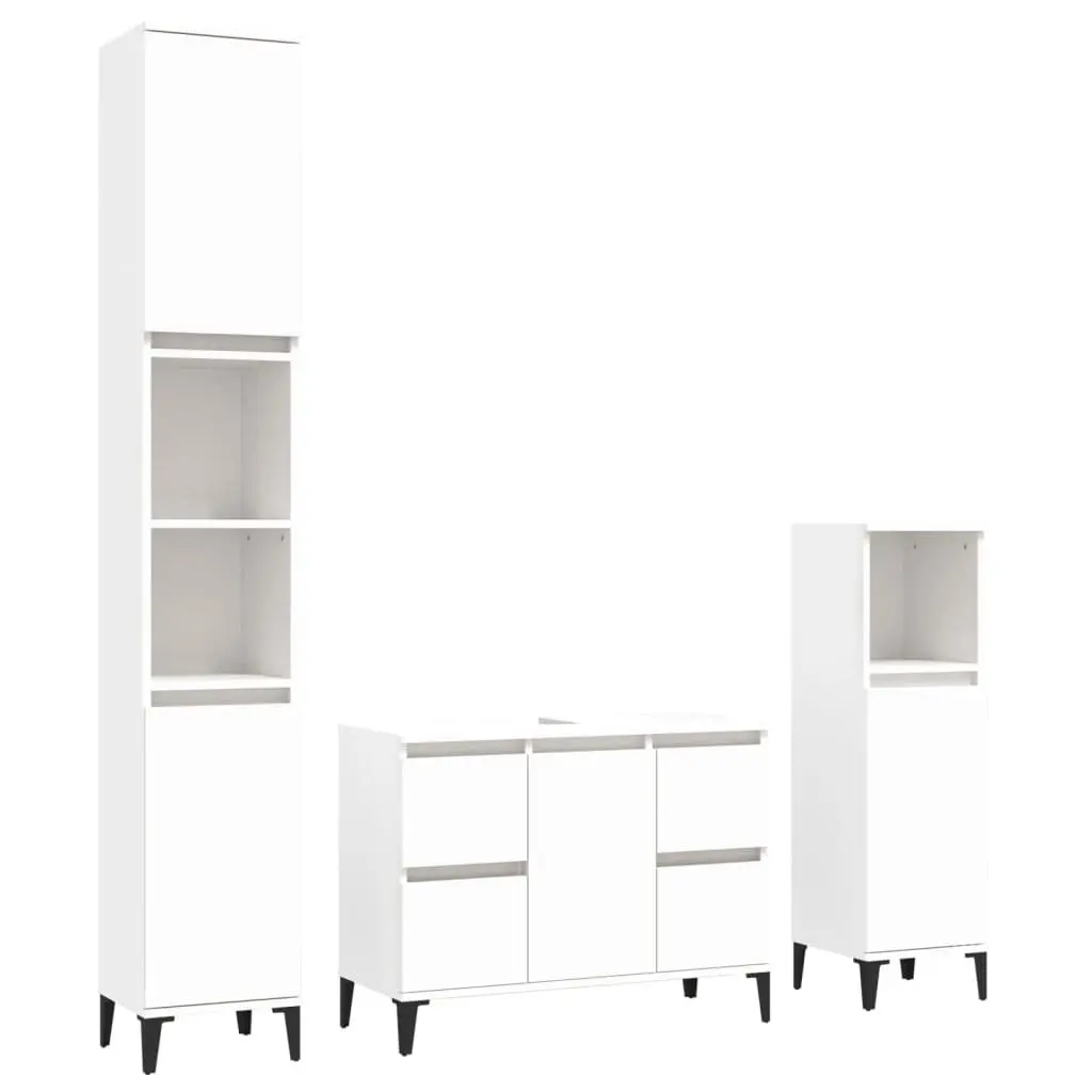 3 Piece Bathroom Furniture Set White Storage Cabinet Vanity Unit
