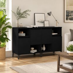 Sideboard Cabinet 2 pcs Black 60x35x70 cm Storage Buffet Engineered Wood