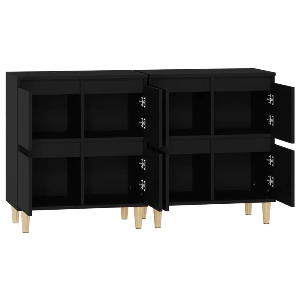 Sideboard Cabinet 2 pcs Engineered Wood Black 60x35x70 cm Storage Cupboard