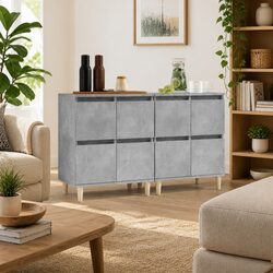 Sideboard Cabinet Grey Engineered Wood Storage Cupboard 60x35x70cm Set of 2