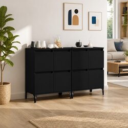 Sideboard Cabinet 2 pcs Black 60x35x70 cm Storage Buffet Engineered Wood