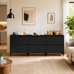 Sideboards 3 pcs Black 60x35x70 cm Storage Cabinet Engineered Wood Furniture