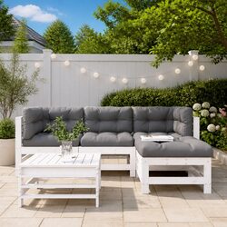 Garden Lounge Set 5 Piece Outdoor Furniture White Cushions Patio Seating