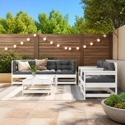 Garden Lounge Set 6 Piece White Solid Wood Slatted Cushions Patio Outdoor