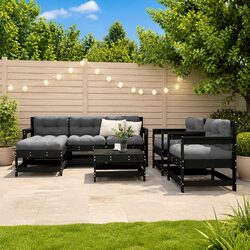 Garden Lounge Set 7 Piece Outdoor Furniture Patio Sofa Cushions Black Wood