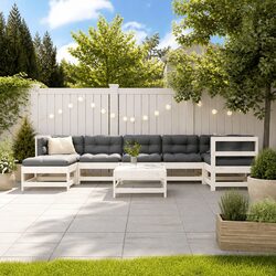 Garden Lounge Set 8 Piece Outdoor Furniture Patio Sofa with Cushions White Wood