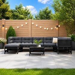 Garden Lounge Set 8 Piece Black Solid Wood Outdoor Furniture Patio Sofa with