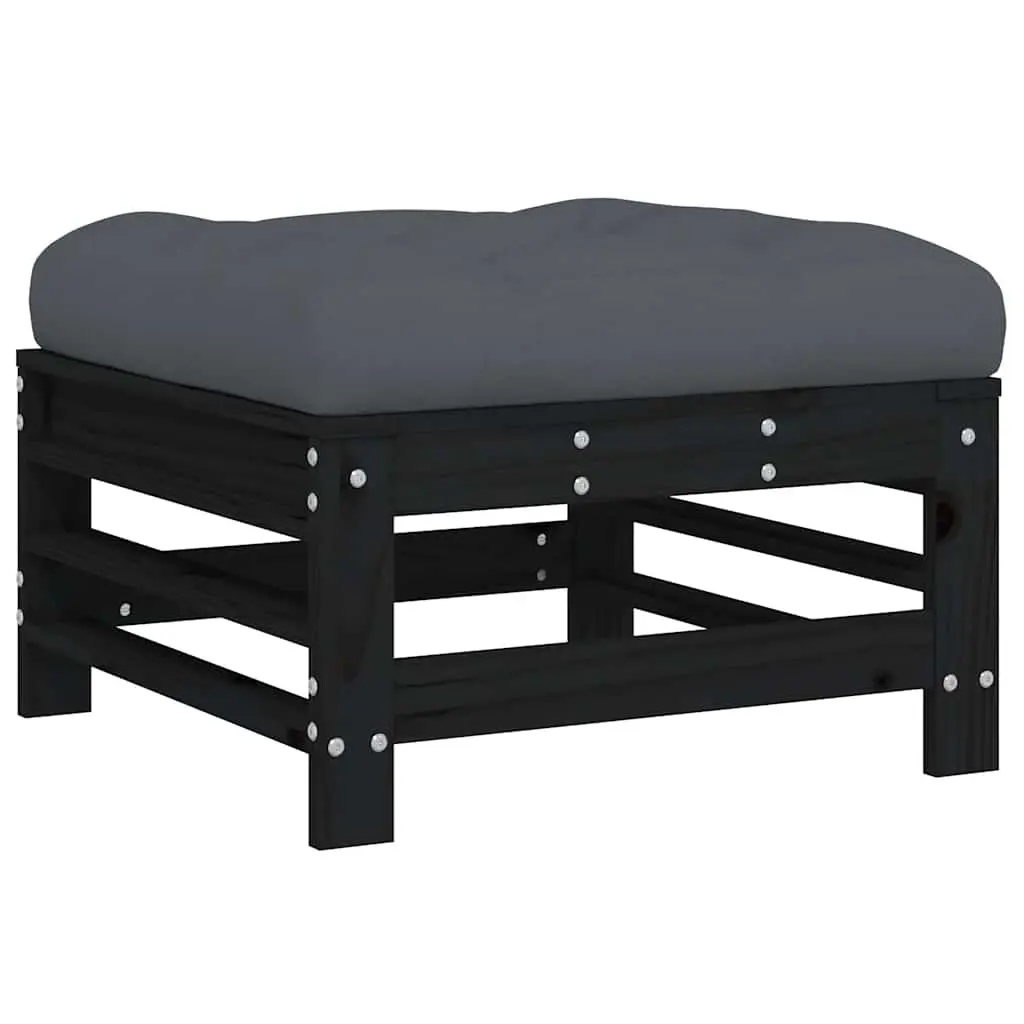 Garden Lounge Set 8 Piece Black Solid Wood Outdoor Furniture Patio Sofa with