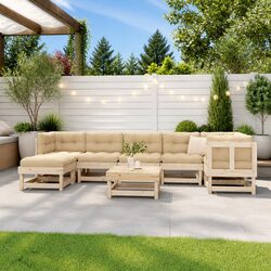 Garden Lounge Set 8 Piece Outdoor Furniture Patio Sofa with Cushions Solid Wood