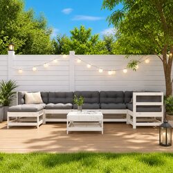 Garden Lounge Set 8 Piece Outdoor Furniture Patio Sofa with Cushions White Wood