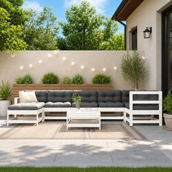 Garden Lounge Set 8 Piece White Wooden Outdoor Furniture Patio Sofa with