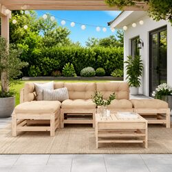 Garden Lounge Set 6 Piece Outdoor Furniture Solid Wood Slatted Design Cushions