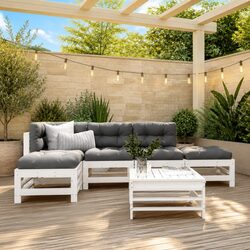 Garden Lounge Set 6 Piece Outdoor Furniture Patio Seating with Cushions White