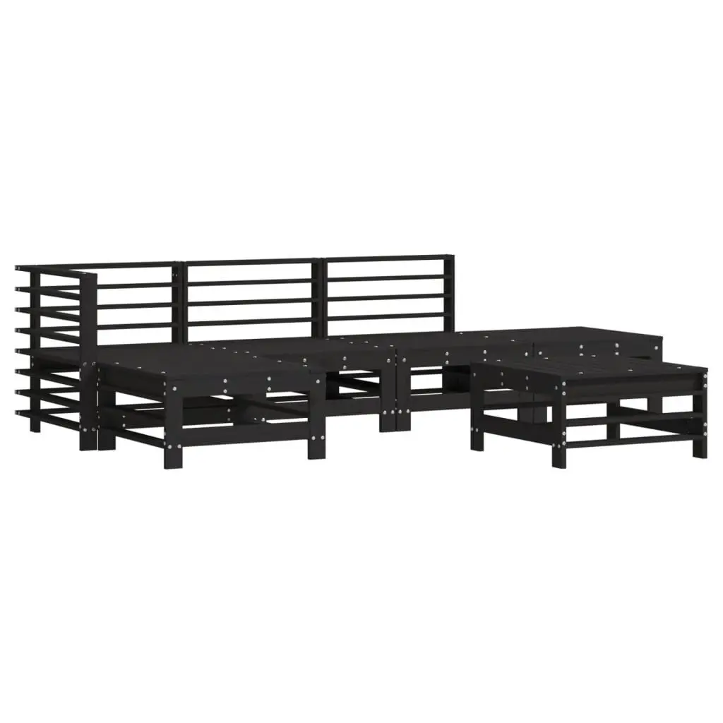 6 Piece Garden Lounge Set with Cushions Black Wooden Outdoor Patio Furniture