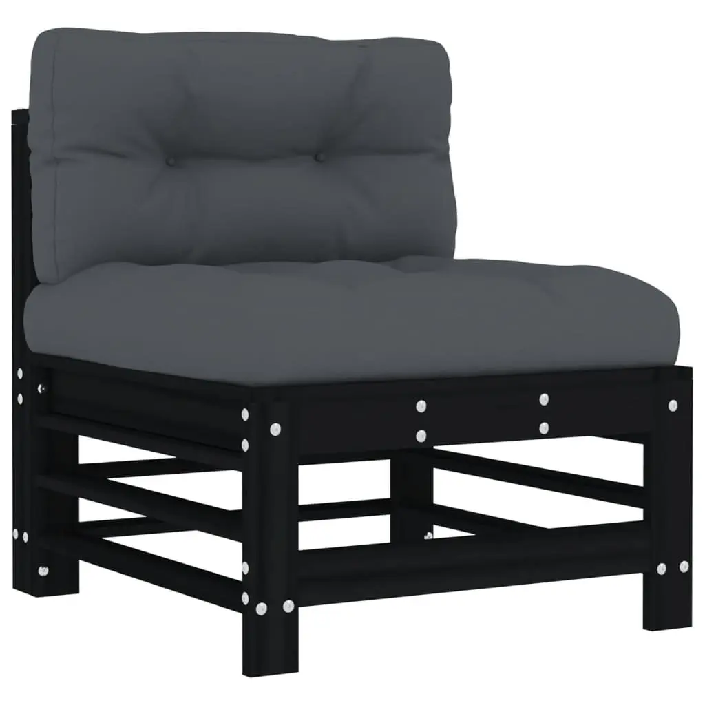 6 Piece Garden Lounge Set with Cushions Black Wooden Outdoor Patio Furniture