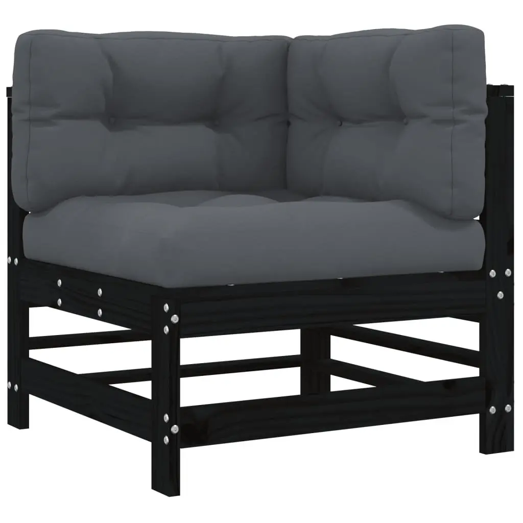 6 Piece Garden Lounge Set with Cushions Black Wooden Outdoor Patio Furniture