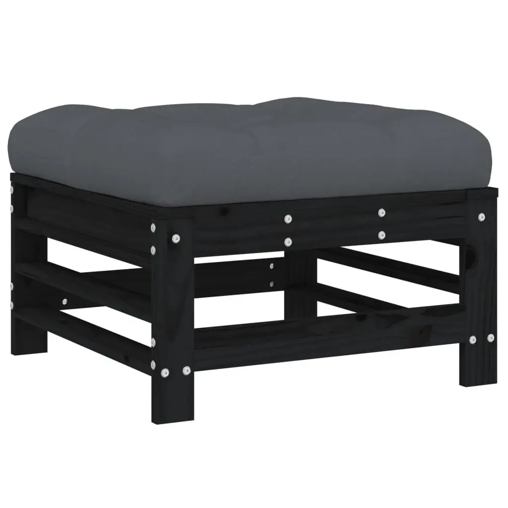 6 Piece Garden Lounge Set with Cushions Black Wooden Outdoor Patio Furniture