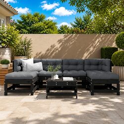 Garden Lounge Set 7 Piece Outdoor Furniture with Cushions Black Wood Patio