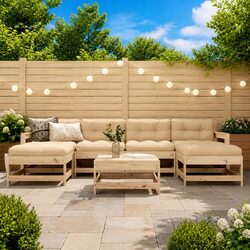 Garden Lounge Set 7 Piece Outdoor Furniture Solid Wood Slatted Design Cushions