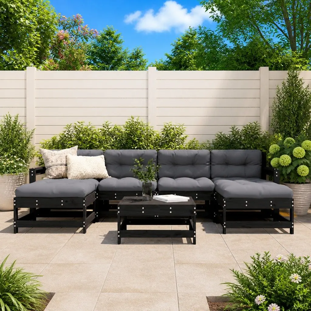 7 Piece Garden Lounge Set Outdoor Furniture Black Cushions Backrest Armrest