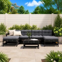 7 Piece Garden Lounge Set Outdoor Furniture Black Cushions Backrest Armrest