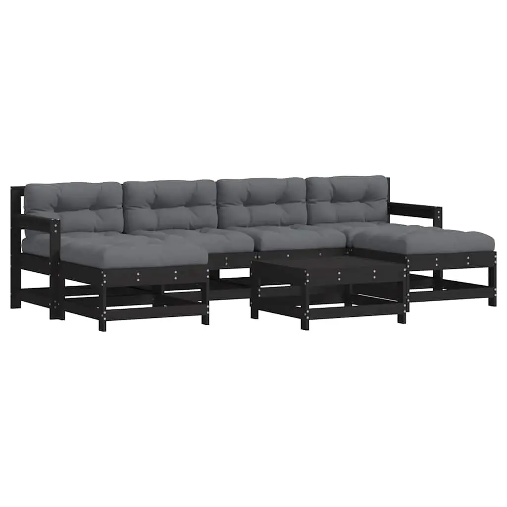 7 Piece Garden Lounge Set Outdoor Furniture Black Cushions Backrest Armrest