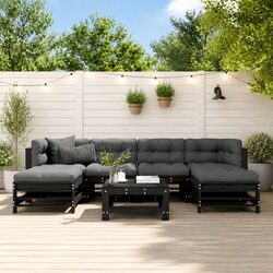 Garden Lounge Set 7 Piece Outdoor Furniture Black Cushions Patio Seating