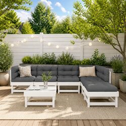 Garden Lounge Set 7 Piece Outdoor Furniture Patio Sofa with Cushions White Wood