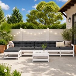 Garden Lounge Set 7 Piece Outdoor Furniture with Cushions White Solid Wood