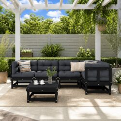 Garden Lounge Set 6 Piece Outdoor Furniture Solid Wood Cushions Black Patio