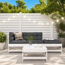 Garden Lounge Set 4 Piece White Solid Wood Outdoor Furniture with Cushions Patio
