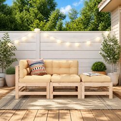 Garden Lounge Set 3 Piece Outdoor Furniture Patio Sofa Slatted Design Cushions