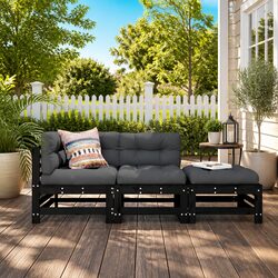 Garden Lounge Set 3 Piece Outdoor Furniture with Cushions Black Wood Patio