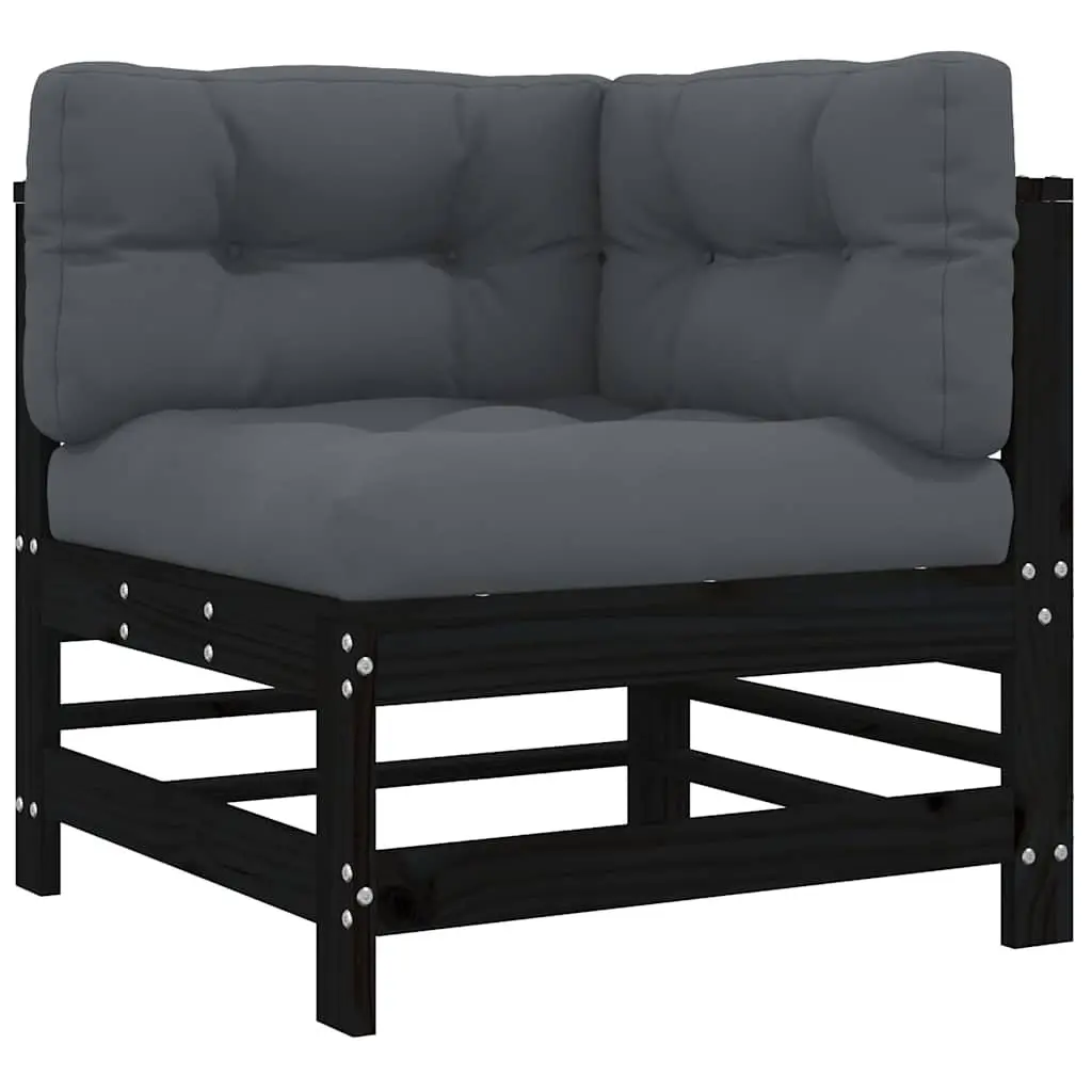 Garden Lounge Set 3 Piece Outdoor Furniture with Cushions Black Wood Patio