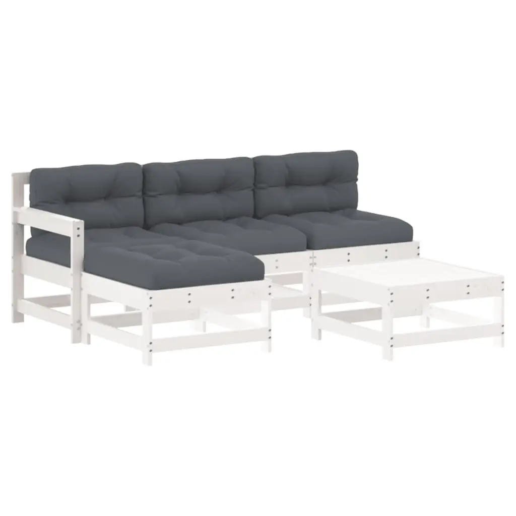 Garden Lounge Set 5 Piece Outdoor Furniture with Cushions White Wood Patio