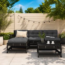 Outdoor Garden Lounge Set 5 Piece Black Wooden Furniture Patio Sofa with