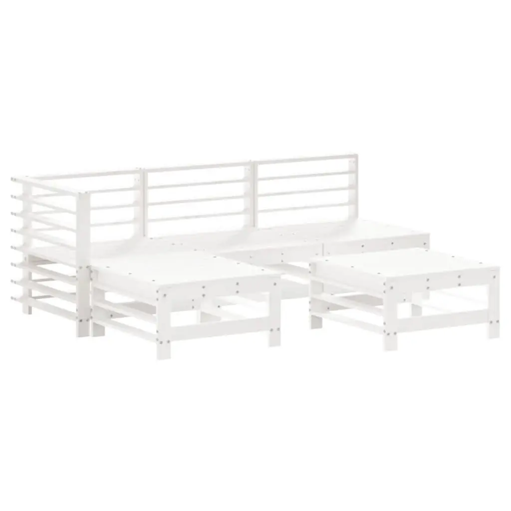 Garden Lounge Set 5 Piece Outdoor Furniture White Slatted Wood Cushions Patio