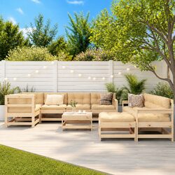 Garden Lounge Set 10 Piece Outdoor Furniture Solid Wood with Cushions Brown