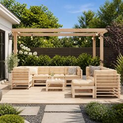 Garden Lounge Set 10 Piece Outdoor Furniture with Cushions Solid Wood Patio