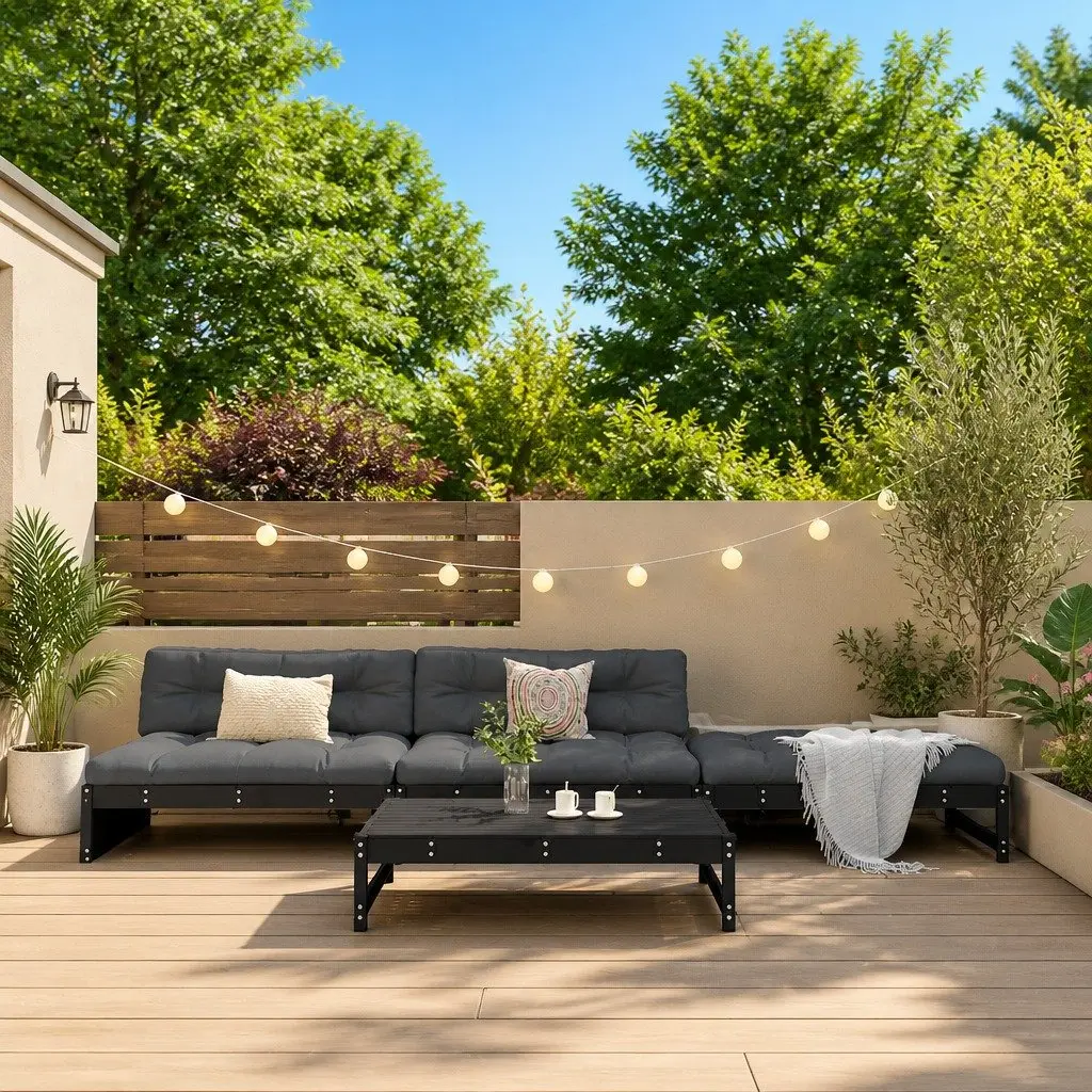 Garden Lounge Set 4 Piece Outdoor Furniture Patio Sofa with Cushions Black Wood