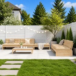 Garden Lounge Set 6 Piece Outdoor Furniture Solid Wood Patio Sofa with Cushions