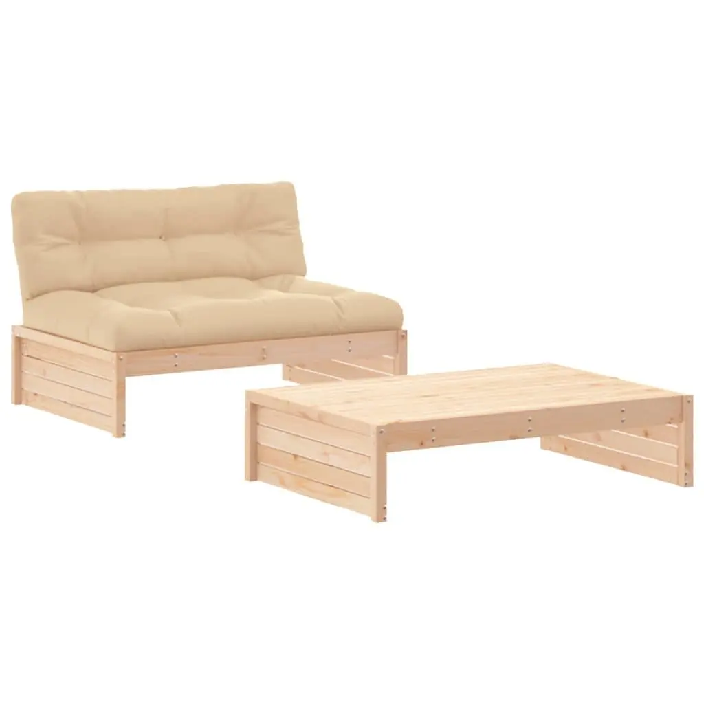 2 Piece Garden Lounge Set with Cushions Solid Wood Patio Outdoor Furniture Brown