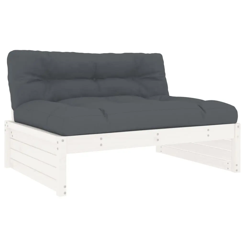 Garden Lounge Set 2 Piece Solid Pine Wood with Cushions White Outdoor Furniture