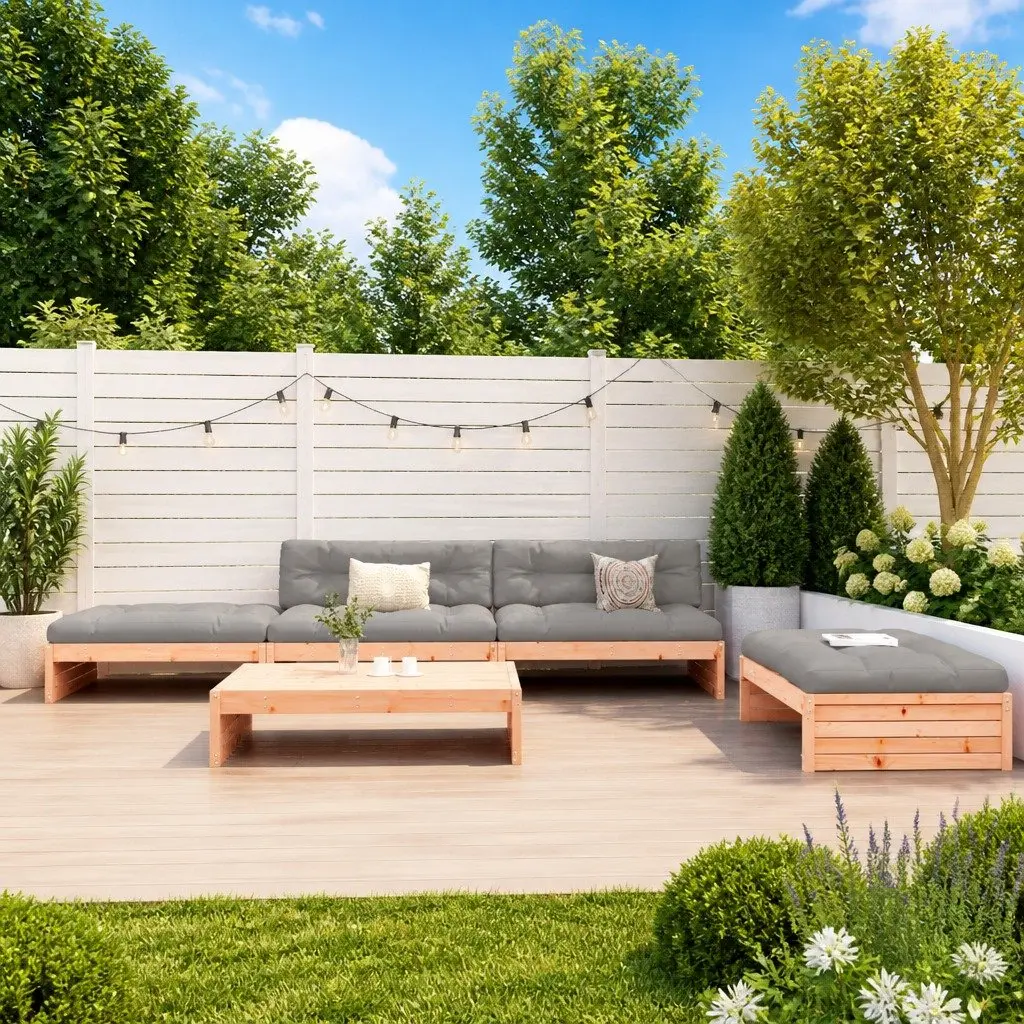 5 Piece Garden Lounge Set Solid Wood Douglas Cushions Brown