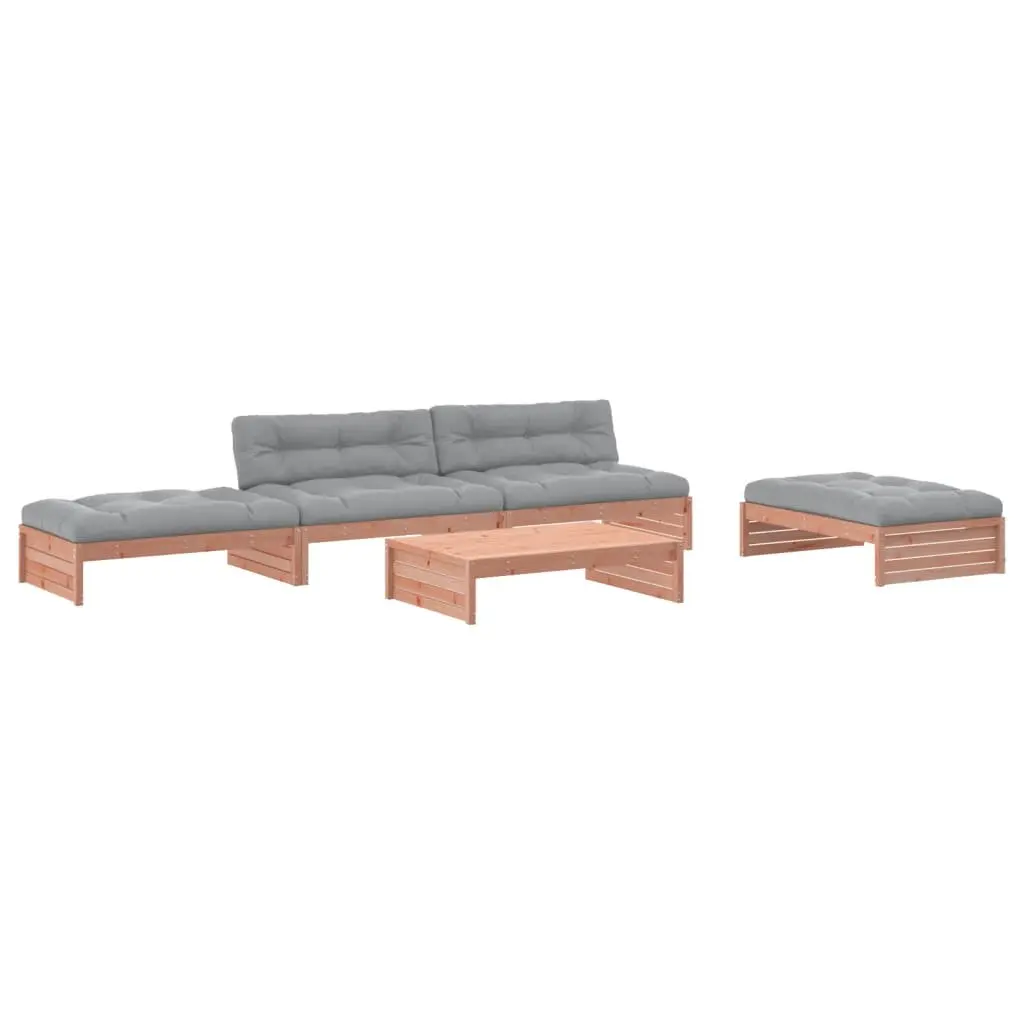 5 Piece Garden Lounge Set Solid Wood Douglas Cushions Brown