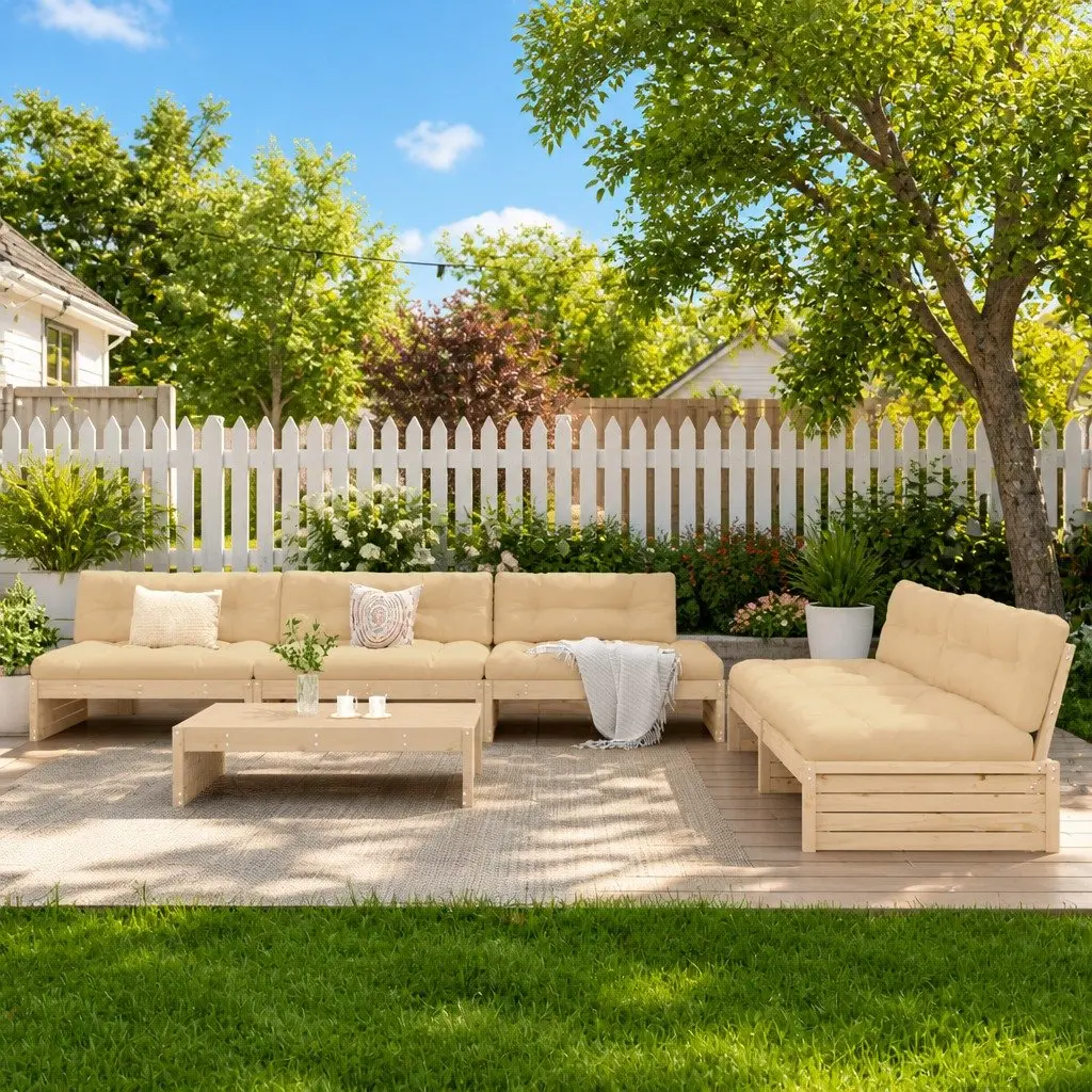 Garden Lounge Set 6 Piece Outdoor Furniture Solid Wood Modular Patio Seating