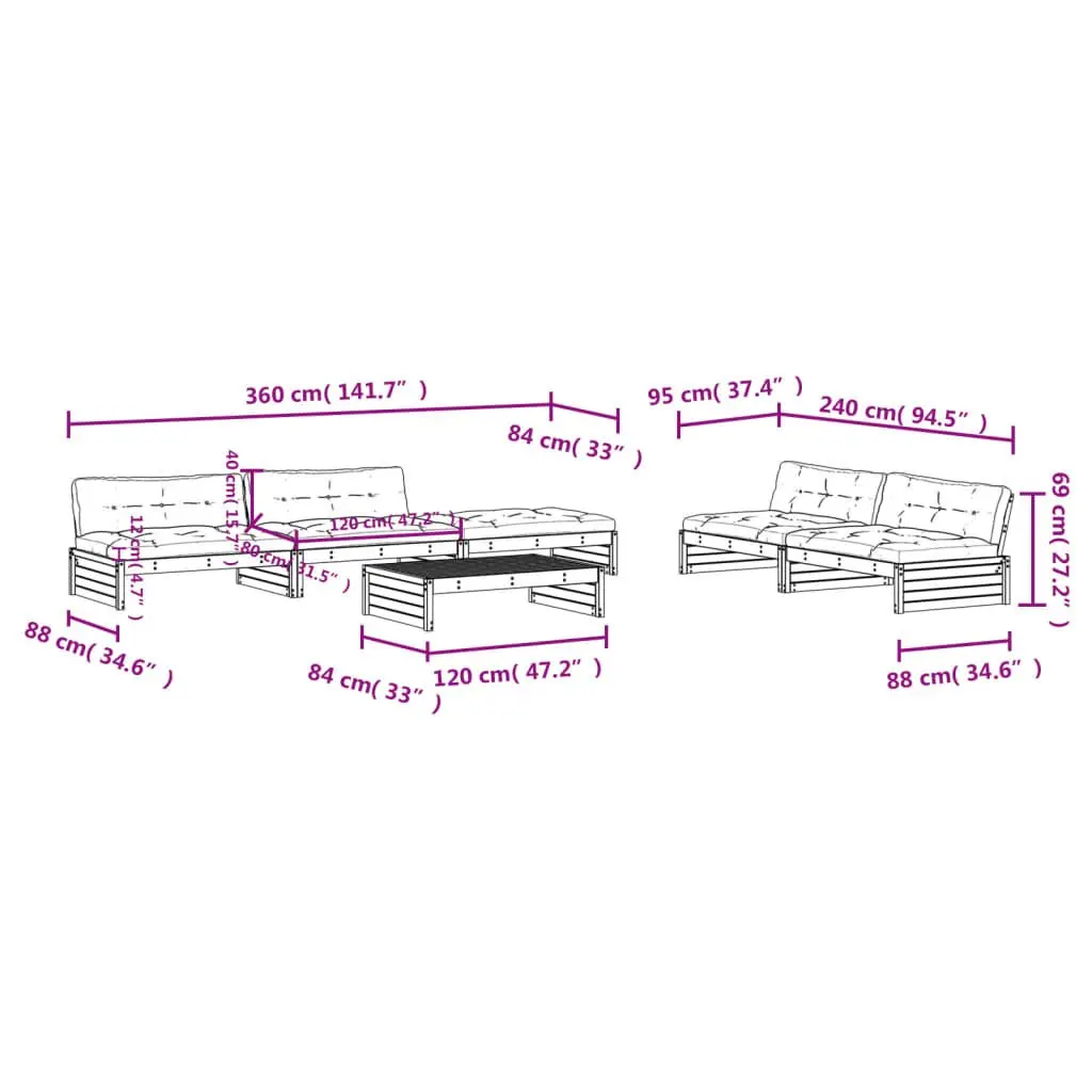 Garden Lounge Set 6 Piece Outdoor Furniture Solid Wood Modular Patio Seating