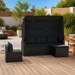 4 Piece Garden Sofa Set with Cushions Black Poly Rattan Outdoor Furniture