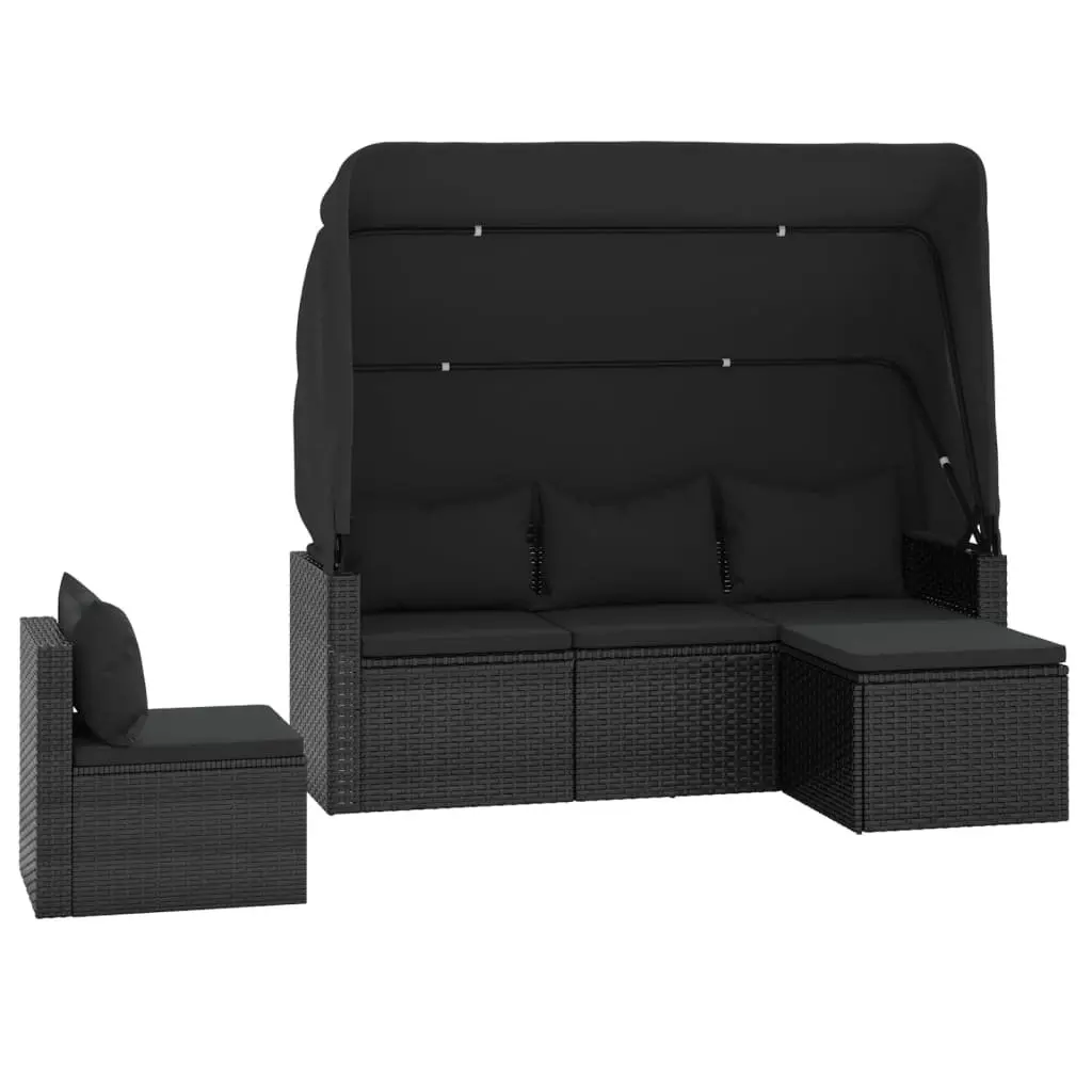 4 Piece Garden Sofa Set with Cushions Black Poly Rattan Outdoor Furniture
