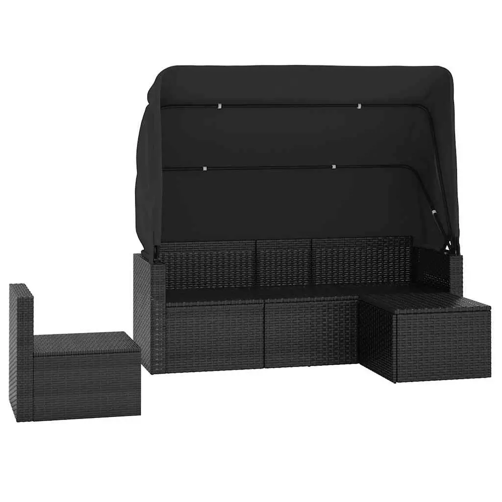 4 Piece Garden Sofa Set with Cushions Black Poly Rattan Outdoor Furniture